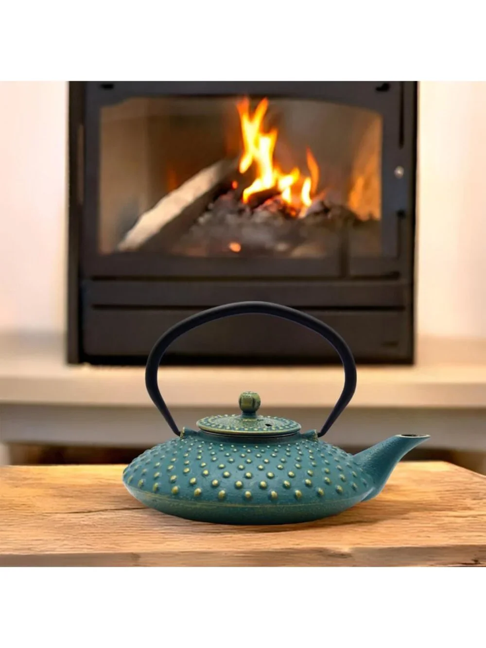 Blue Cast Iron Kitchen Japanese Teapot 27.1oz Stovetop Loose Leaf Infuser Pot